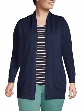 NEW Lands’ End Navy Blue Plus Size Long Sleeve Open Front Cardigan Sweater 1X